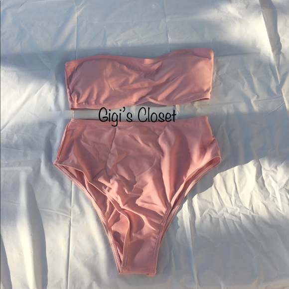 Bandeau Bikini High Waisted PINK - Picture 2 of 8